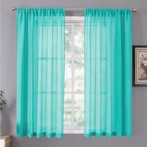 2-Panel Sheer Curtains 52 X 72 - Light Filtering - Turquoise - NEW